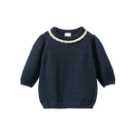 LONG SLEEVE MAEVE TEE | Navy Pointelle-Web-front