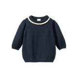 LONG SLEEVE MAEVE TEE | Navy Pointelle-Web-front