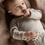 L/S KIMONO BODYSUIT | Mushroom Pinstripe-Web-front